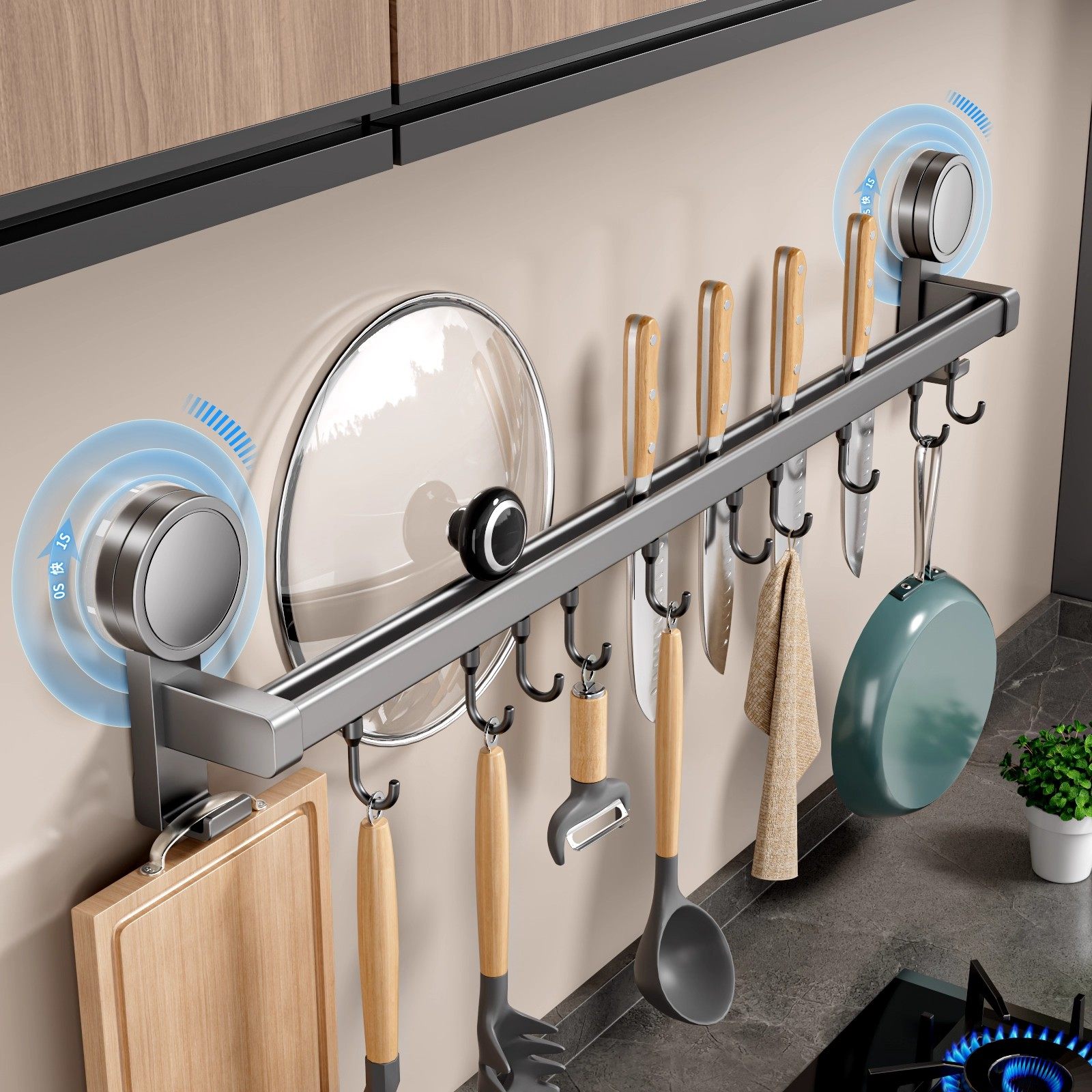 厨房吸盘挂钩免打孔锅铲勺挂架多功能厨具刀架置物架微波炉清洁器,淘宝优惠券,粉丝福利购,淘宝优惠卷