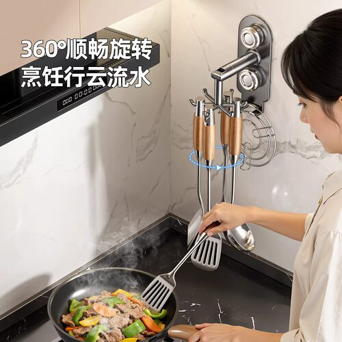 厨房旋转吸盘挂钩免打孔锅具勺子收纳架家用锅铲多功能水槽沥水袋 - 图1