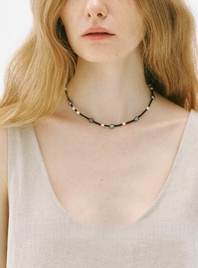 巴洛克珍珠黑玛瑙纯银项链锁骨链