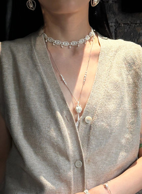 露水庭院系列缠枝水滴吊坠项链女蕾丝choker锁骨链短链