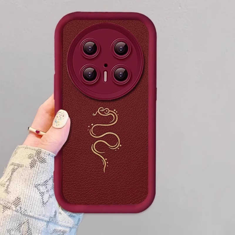 线条蛇红色羊巴皮带挂绳适用华为mate80pro手机壳70新年款mate60保护套50女高级感30秋冬m40E全包喜庆por个性 - 图2