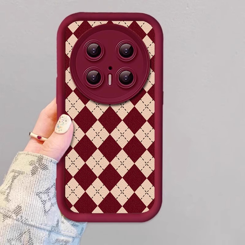菱格红色羊巴皮带挂绳适用华为mate80pro手机壳70新年款mate60保护套格纹50女高级感秋冬m40E全包喜庆por时尚 - 图2