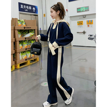 Sports suit womens spring autumn season Korean version of students relaxed and thin fashion Lions clothing casual Two sets of wide-legged pants