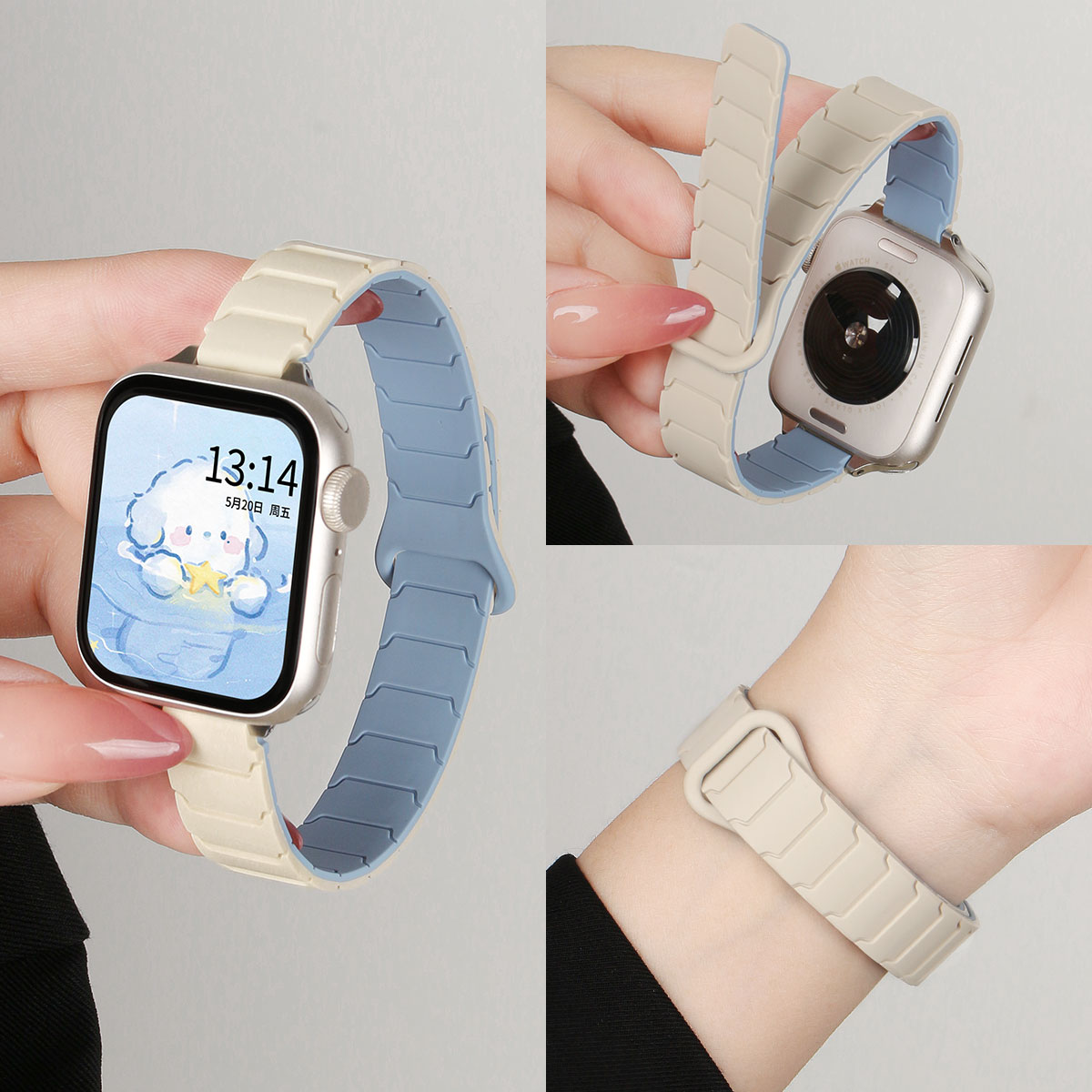 适用iwatchs11手表带applewatchs10新品苹果智能s9秋冬质感s8高颜值专用s7高级感小众硅胶腕带se女款磁吸表链 - 图0