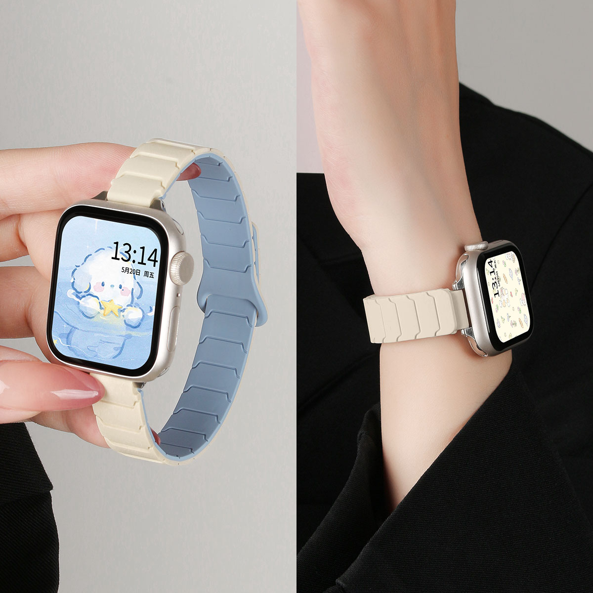 适用iwatchs11手表带applewatchs10新品苹果智能s9秋冬质感s8高颜值专用s7高级感小众硅胶腕带se女款磁吸表链 - 图2