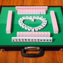 Camping Mahjong Mini Mahjong Mesh Red Small Mahjong Portable Folding Mahjong Table Outdoor Hand Rubbing Home Cartoon