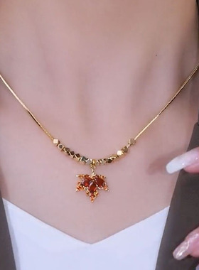 轻奢高级感红色枫叶项链网红爆款锁骨链潮流时尚显白颈链配饰L336