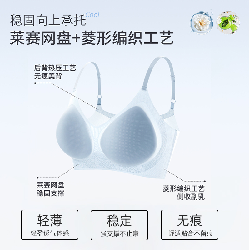 洋奢无钢圈轻薄背心式夏季聚拢文胸调整型凉感空调上托大胸显小女