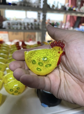 琉璃咕咕鸡工艺品手工琉璃非玻璃实心外贸库存大鹅点彩微缩迷你摆