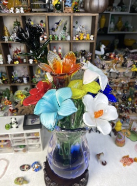 淄博出口国外仿真玻璃花纯手工制作琉璃摆件装饰品情人节礼物家居