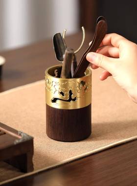 实笔筒中式高档质轻奢高级感艺术木黄铜檀收纳盒办公LLH-XG-B室桌