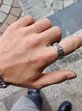 男士朋克机械骷髅头开口戒指