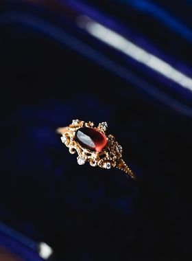 【夜蔷薇】法式宫廷风酒红色石榴石古着vintage戒指女复古风高级