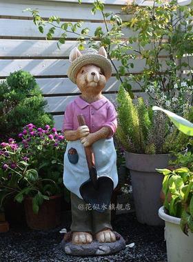 创意花园松鼠摆件落地乡村松鼠夫妻动物雕塑庭院装饰阳台露台布置