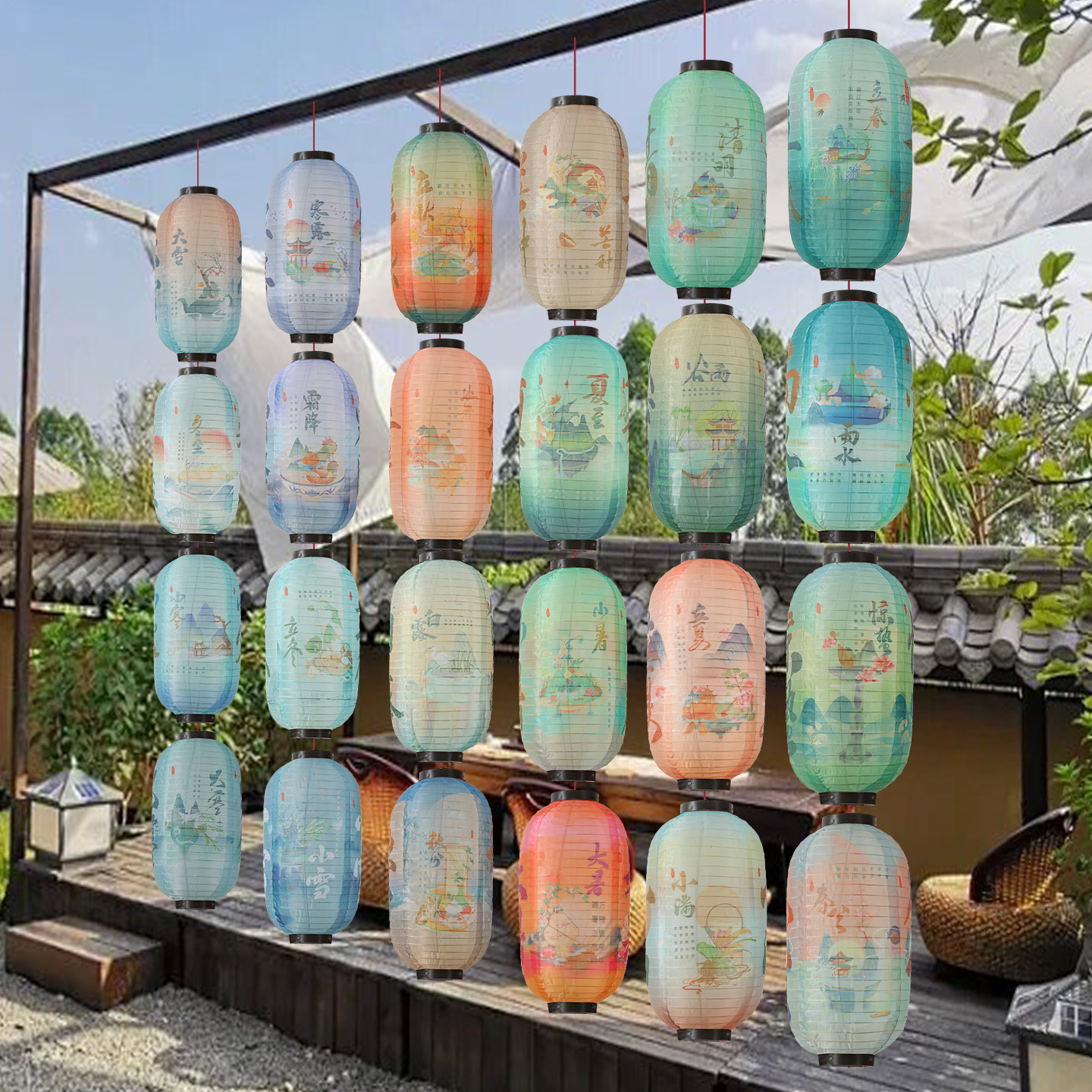 新款24节气中国古风国潮灯笼民宿庭院氛围装饰连串户外发光灯笼墙,淘宝优惠券,粉丝福利购,淘宝优惠卷