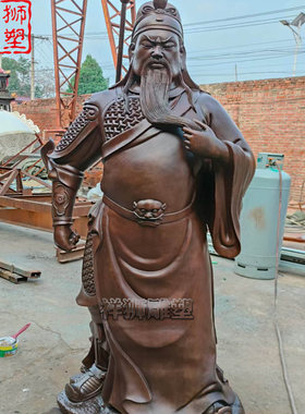 祥狮雕塑彩绘绿袍关公佛像摆件