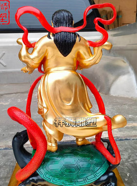 祥狮雕塑彩绘纯铜贴金真武大帝