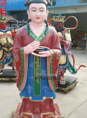 祥狮雕塑彩绘纯铜天聋地哑神像