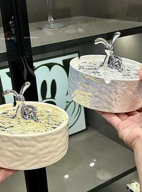创意艺术灰缸陶瓷烟灰缸带盖防飞灰家用客厅轻奢高颜值创意烟缸