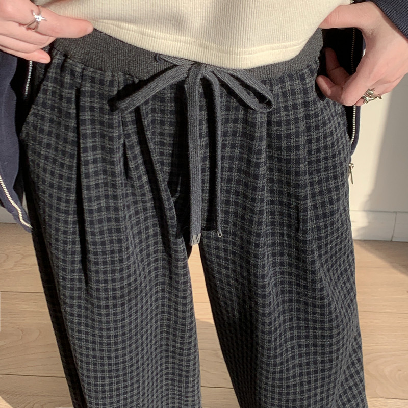 森女部落松弛感阔腿格子裤女2025新款垂感拖地裤百搭高腰休闲裤冬,淘宝优惠券,粉丝福利购,淘宝优惠卷