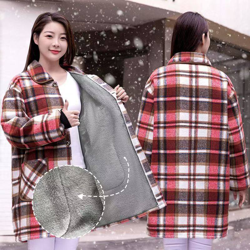 时尚格子加绒保暖正穿罩衣长袖围裙加厚外套工厂上班干活工作服女,淘宝优惠券,粉丝福利购,淘宝优惠卷