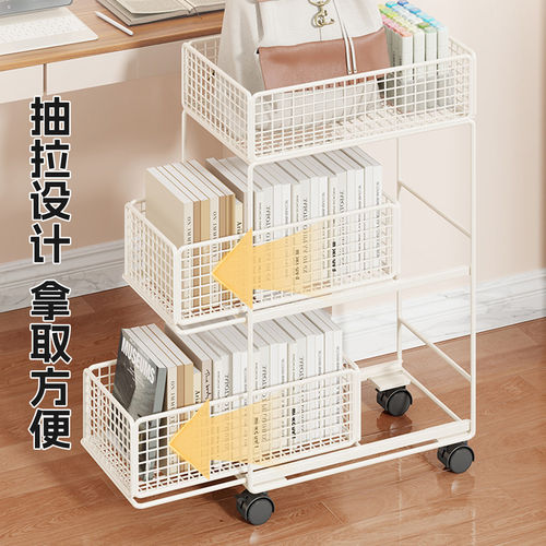 书包置物架抽屉式桌下储物盒学生移动书架工位滑轮书本收纳小推车 - 图2