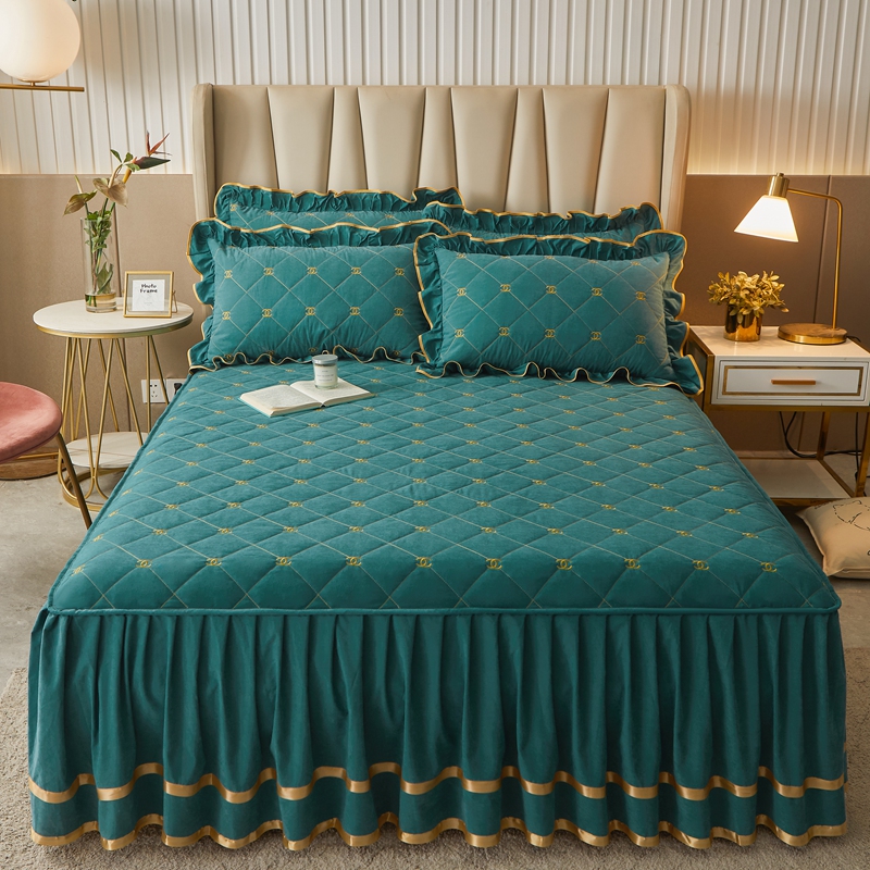 欧式轻奢加棉公主风床裙单件夹棉床围裙花边款床单简约防滑床罩套 - 图3