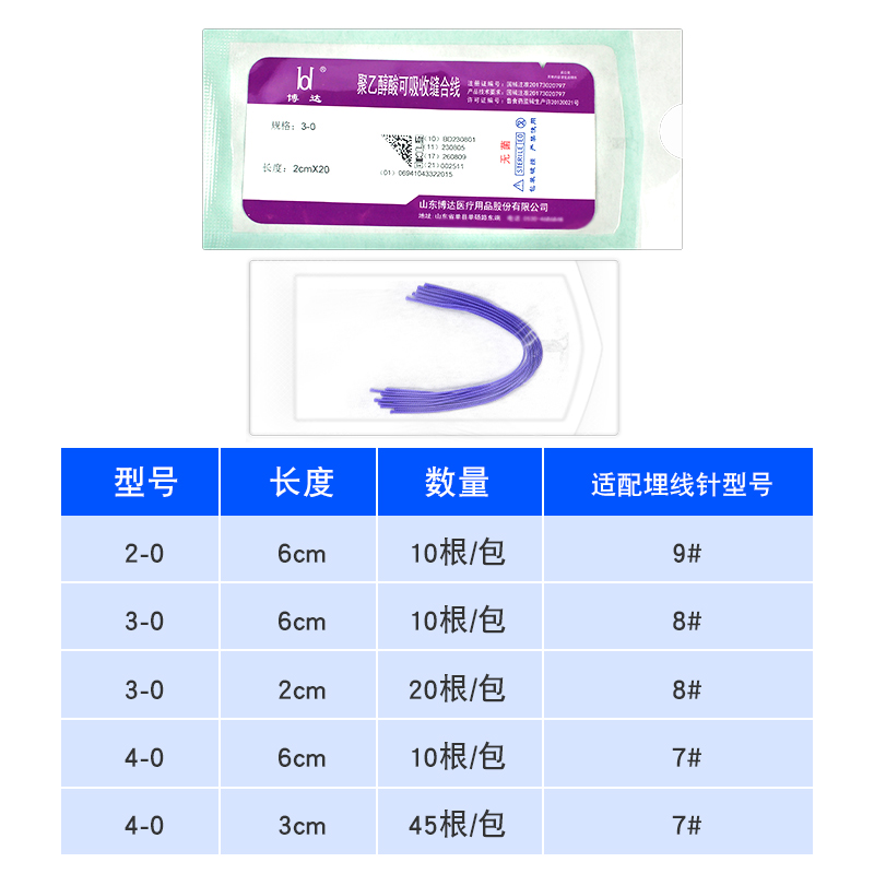 博达PGA可吸收缝合线蛋白线紫线软线中医针灸埋线穴位埋线专用线 - 图2