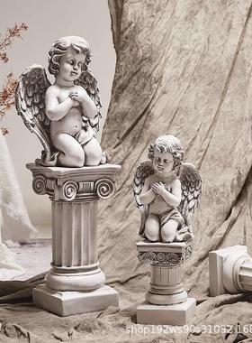 复古北欧天使摆件创意罗马柱模型雕像玄关别墅户外庭院树脂工艺品