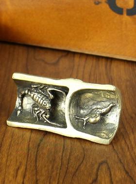 纯黄铜知了摆件大号桌面茶桌茶艺茶宠摆件创意蝎子蜗牛小铜器金属