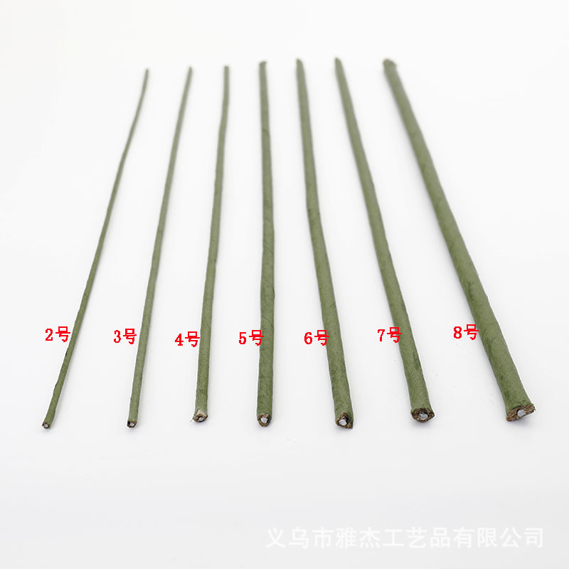 2号8号绿色咖啡色钢丝纸包花杆制作丝网花叶脉花仿真花杆永生干花 - 图2