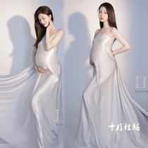 Pregnant Woman Photo Costumes New Movie studio Photography Write a real white satin High level Pregnancy Mommy pregnant women take photos at home