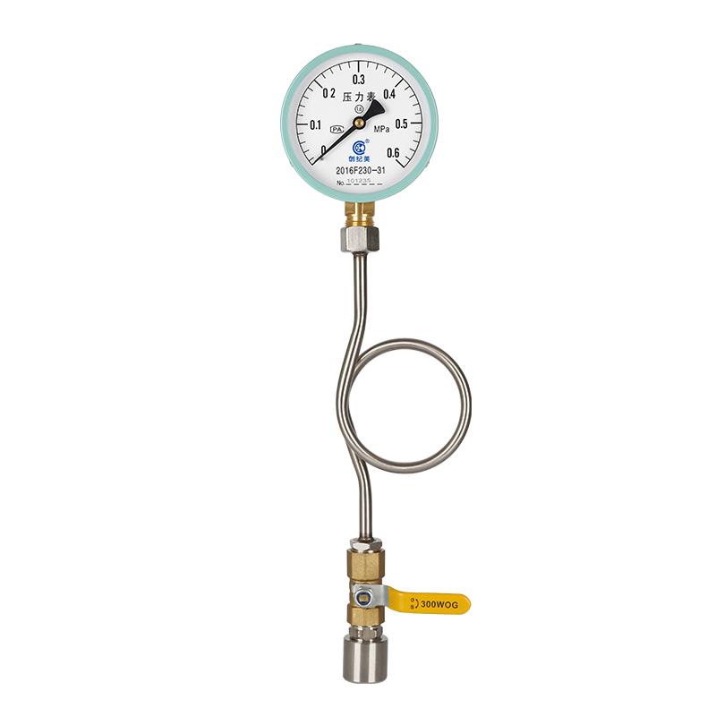 y100压力表套装水压表消防管道气压表缓冲弯三通旋塞表阀焊接底座 - 图3