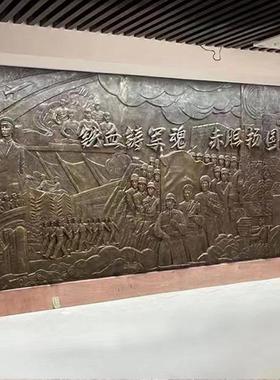 厂家定做玻璃钢仿铜紫铜浮雕户外校园文化墙抗消防战题材锻铜雕塑