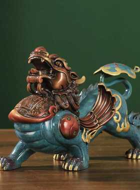 新款直销彩绘貔貅摆件一对全黄铜皮丘貔恘招财办公室客厅装饰开业