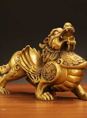 新款直销全铜黄铜貔貅摆件一对皮丘客厅家居办公室书房桌面店铺开