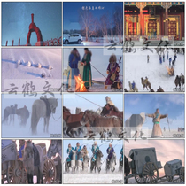 内蒙古西乌珠穆沁旗草原白色白雪冬天草原风车牧民背景视频素材