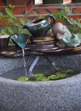 养山鱼池I缸喷流水器陶瓷流水泉假景观庭院花园阳台石槽配件循环