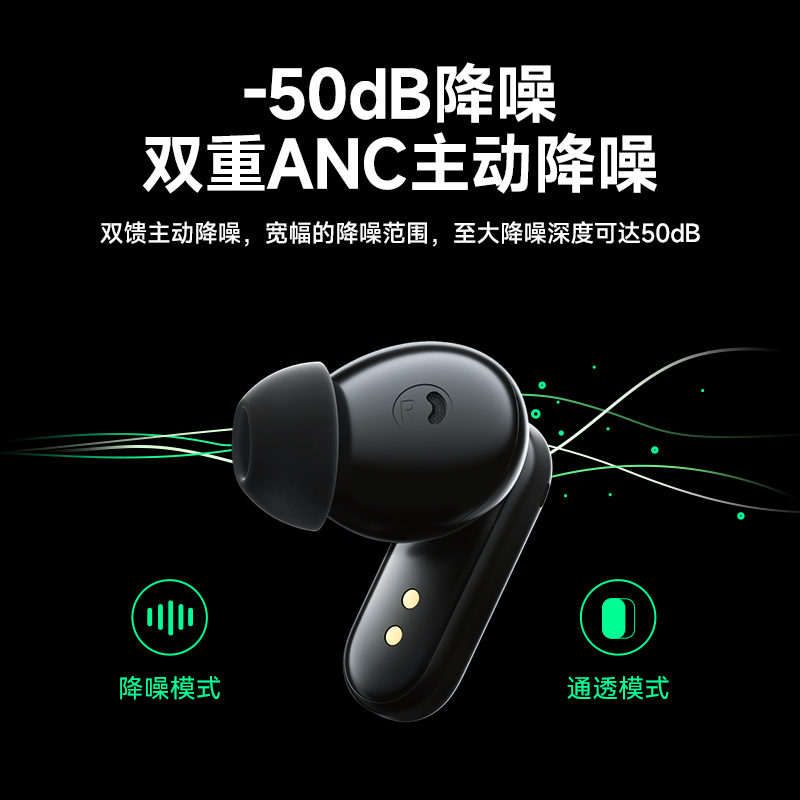 QQ音乐双重臻品认证2024新款全彩智能屏ANC主动降噪无线蓝牙耳机