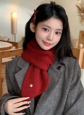美拉德针织围巾女秋冬2026新款保暖韩版简约交叉毛线护颈围脖