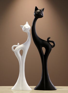 轻奢黑白猫咪大摆件高级感装饰品