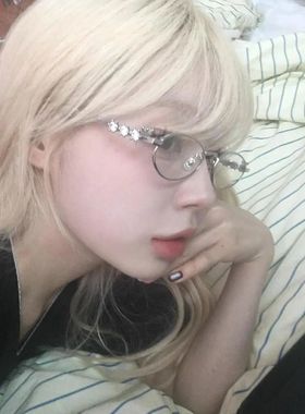 复古金属椭圆形镶钻石gm眼镜韩版潮高级感小框圆脸时尚显脸小镜架