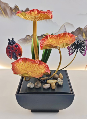 厂家直供轻奢家居饰品铁艺流水摆件加湿器桌面摆件办公室批