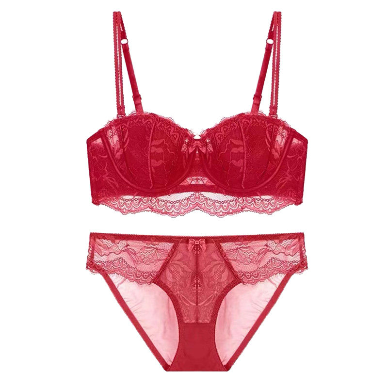 红色结婚新娘女性感蕾丝无钢圈内衣 泊莉小姐文胸套装