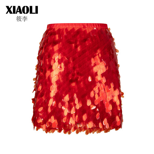 【XIAOLI筱李】2025新年战袍红色仿水晶钉珠派对女士闪片礼服短裙 - 图0
