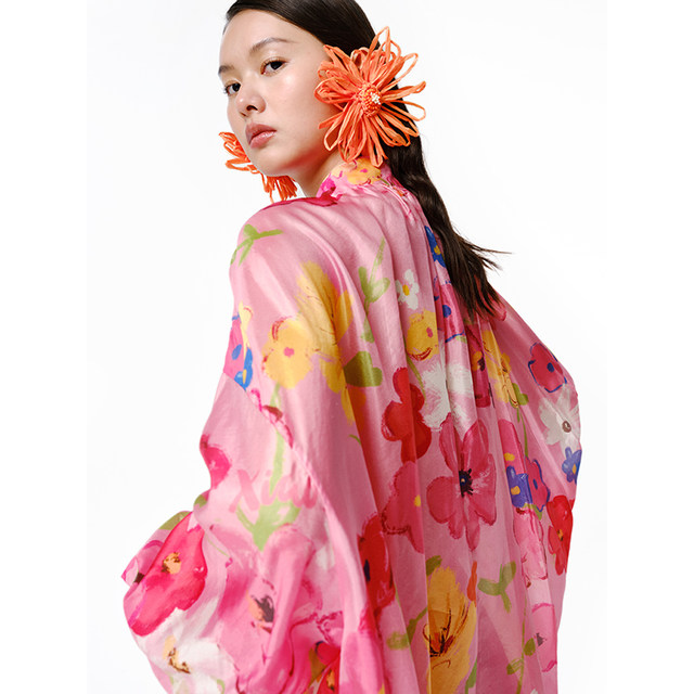 Jiang Shuying same style printed silk shirt