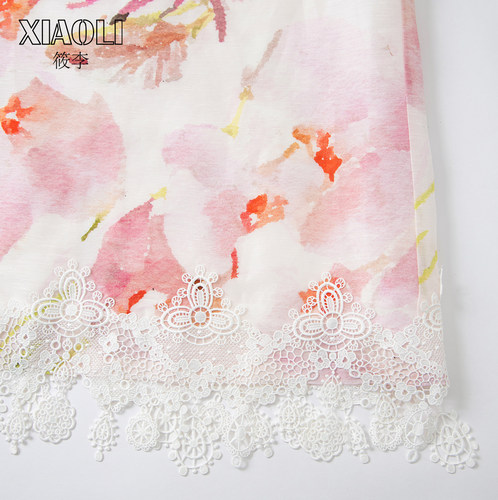 【XIAOLI筱李】优雅粉色花朵印花蕾丝装饰边半身裙女25秋新品 - 图1