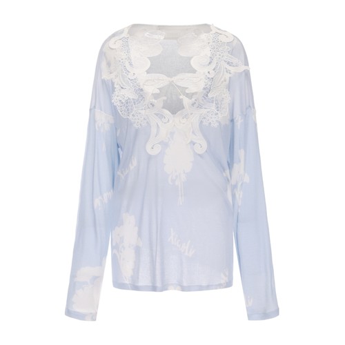 XIAOLI筱李 25春夏新品蓝色蕾丝花边针织长袖罩衫 - 图3