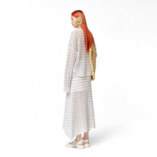 【设计师品牌XIAOLI筱李】蓝白镂空钩花半裙长裙（不含腰链） - 图2