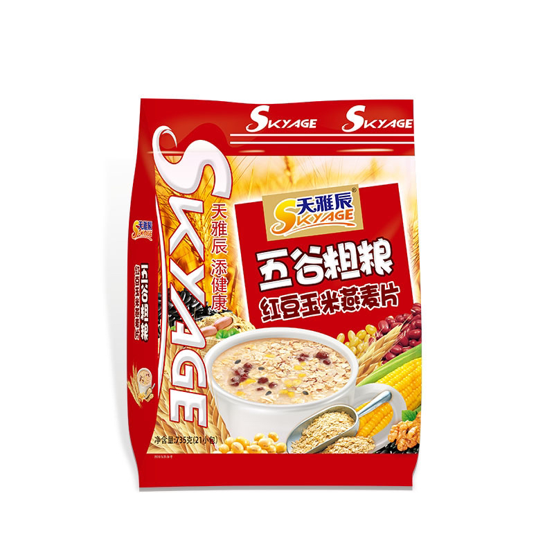 天雅辰五谷粗粮红豆玉米燕麦片735g 内含21小包美味营养早餐冲调 - 图1